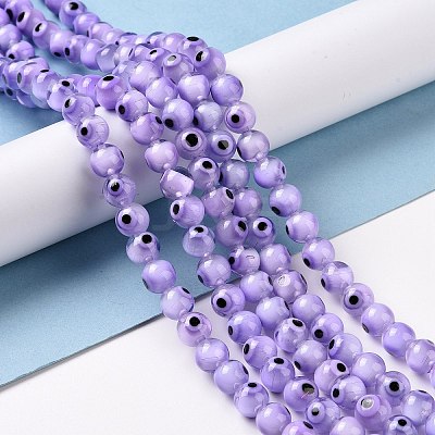 Handmade Evil Eye Lampwork Round Bead Strands LS-LAMP-L055-8mm-21-1