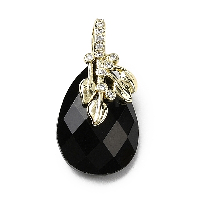 Natural Obsidian Faceted Teardrop Pendants KK-D021-03B-G-1