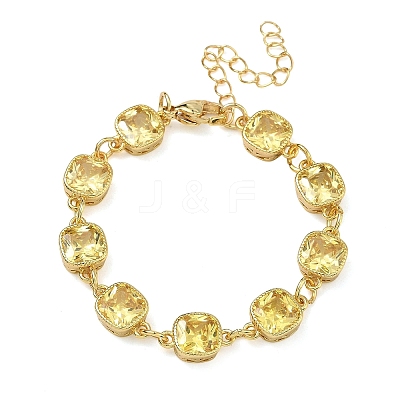 Square Brass Pave Cubic Zirconia Link Chain Bracelets for Women BJEW-P385-08G-01-1
