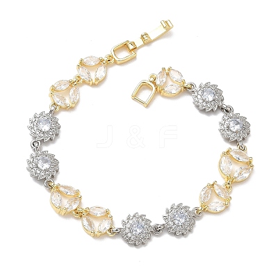 Brass Micro Pave Clear Cubic Zirconia Link Chain Bracelets for Women BJEW-C156-06B-PG-1