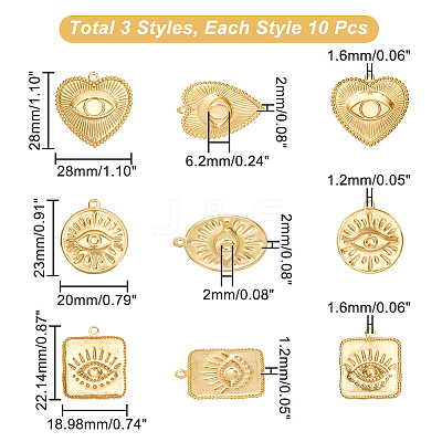 30Pcs 3 Style Brass Pendants KK-DC0001-56-1