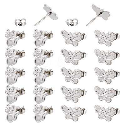 40Pcs 2 Style 304 Stainless Steel Stud Earring Settings for Enamel STAS-DC0003-41-1
