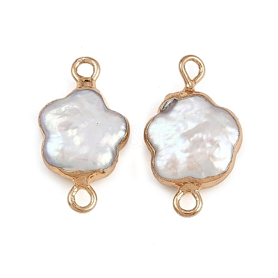 Natural Keshi Pearl Flower Connector Charms KK-D423-06G-1