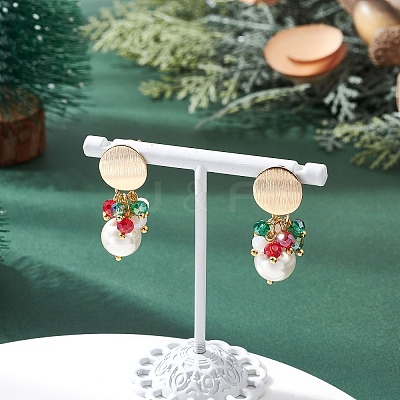 Christmas Glass Dangle Stud Earrings EJEW-TA00676-1
