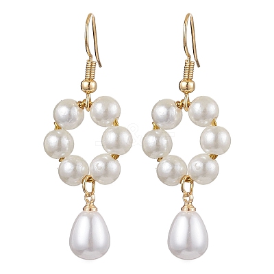 Plastic Pearl with Brass Dangle Earrings for Women EJEW-JE05991-1