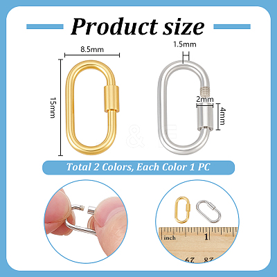 2Pcs 2 Styles 925 Sterling Silver Locking Carabiner Clasps STER-PH0004-50-1