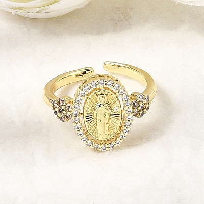 Brass Micro Pave Clear Cubic Zirconia Cuff Open Rings RJEW-Z136-02G-1