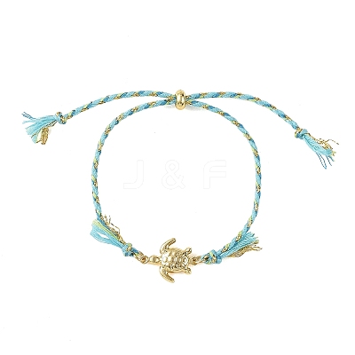 Ocean 304 Stainless Steel Link Adjustable Braided Polycotton Metallic Cord Slider Bracelets BJEW-JB14245-01-1