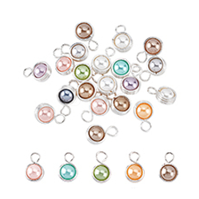 20Pcs Shell Pearl Round Copper Wire Wrapped Pendants PALLOY-PHE00006-1