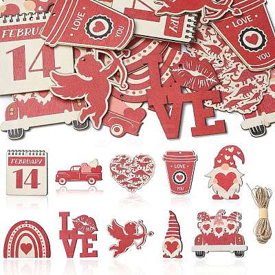 30Pcs 10 Styles Single Face Printed Wood Big Pendants Kit WOOD-CJC0011-11-1