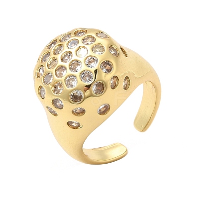 Rack Plating Brass Micro Pave Cubic Zirconia Cuff Rings RJEW-C054-01G-1