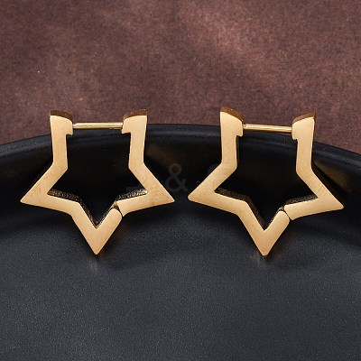 304 Stainless Steel Star Huggie Hoop Earrings STAS-H156-05G-1