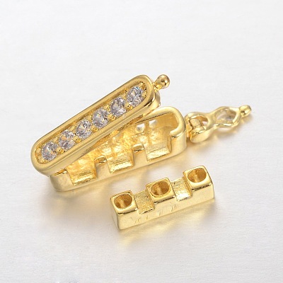 Rectangle Brass Micro Pave Cubic Zirconia Twister Clasps ZIRC-O018-08G-RS-1