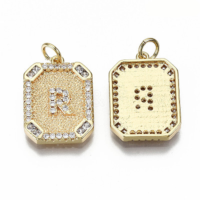 Brass Micro Pave Clear Cubic Zirconia Pendants KK-S356-234R-G-NF-1
