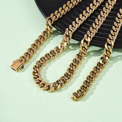 7MM 304 Stainless Steel Cuban Link Chain Necklaces for Unisex NJEW-K295-01A-G-1