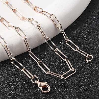 Brass Round Oval Paperclip Chain Necklace Making MAK-S072-04A-RG-1