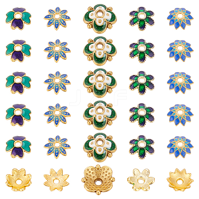 50Pcs 5 Styles Multi-Petal Alloy Enamel Bead Caps FIND-ME0001-41-1