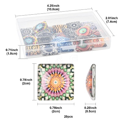 20Pcs Printed Glass Square Cabochons GGLA-FS0001-18-1
