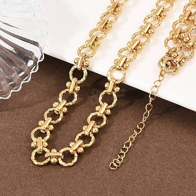 8MM 304 Stainless Steel Textured Ring Link Chain Necklaces NJEW-Z105-04G-01-1