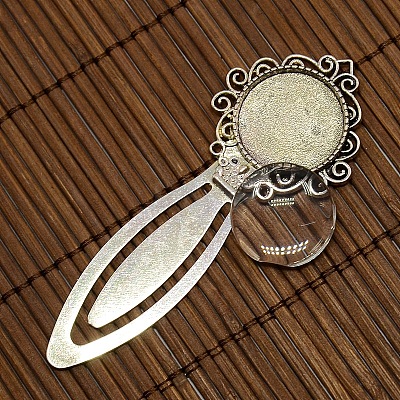 20mm Clear Domed Glass Cabochon Cover for Antique Silver DIY Alloy Portrait Bookmark Making DIY-X0125-AS-NR-1