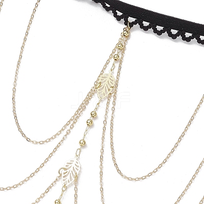 Brass Layered Leaf Tassel Thigh Leg Chains AJEW-AN00656-1