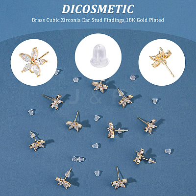 10Pcs Brass Cubic Zirconia Ear Stud Findings KK-DC0004-33-1