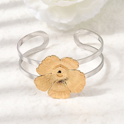 Two-Tone 304 Stainless Steel Cuff Bangles for Women BJEW-Z170-01GP-02-1