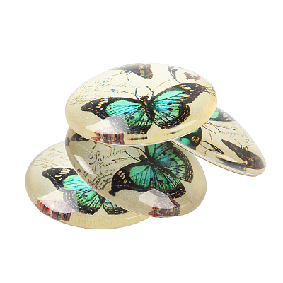 Butterfly Printed Glass Half Round/Dome Cabochons GGLA-N004-12mm-C-1