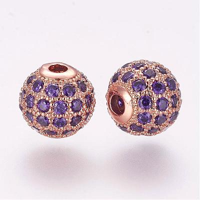 Brass Micro Pave Cubic Zirconia Beads ZIRC-F054-15RG-01-1