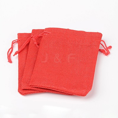 Polyester Imitation Burlap Packing Pouches Drawstring Bags X-ABAG-R004-14x10cm-01-1