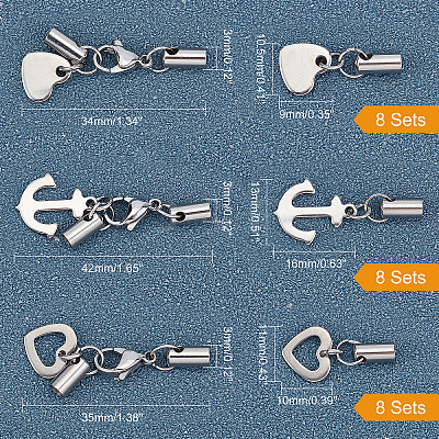 24 Sets 3 Style 304 Stainless Steel Lobster Claw Clasps FIND-FH0003-07-1