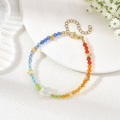 AB Color Glass Star and K9 Glass Faceted Bicone Beaded Bracelets for Women BJEW-TA00772-1