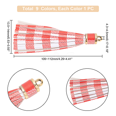 9pcs 9 colors PU Imitation Leather Tassel Pendants FIND-WR0005-86-1