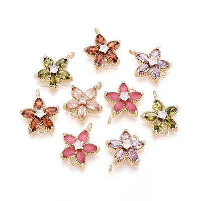 Brass Pave Cubic Zirconia Flower Connector Charms KK-T078-27G-1