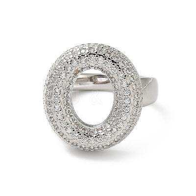 Letter Brass Micro Pave Clear Cubic Zirconia Open Cuff Ring for Women RJEW-N046-03O-P-1