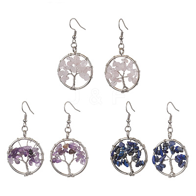 Natural Mixed Stone & Brass Dangle Earring EJEW-JE05981-1