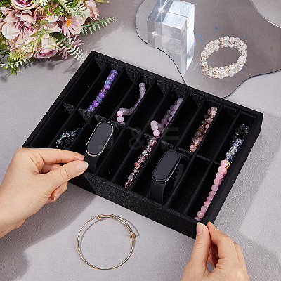 20 Girds Wood Covered with Velvet Bangle Organizer Display Trays BDIS-WH0003-32A-1