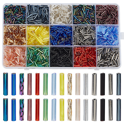 2818Pcs 15 Colors Glass Twisted Bugle Beads SEED-WR0001-13-1