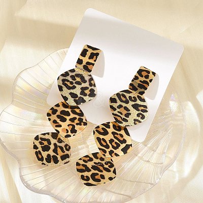 Leopard Print Alloy Dangle Stud Earrings EJEW-K304-01B-G-1