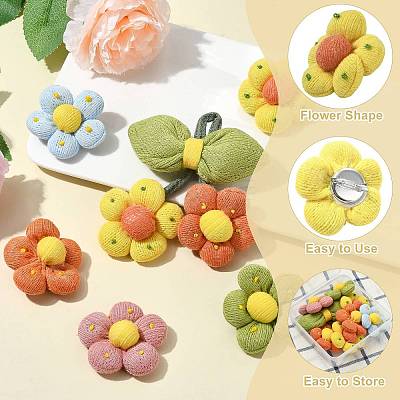 6Pcs 6 Styles Flower Cotton Brooches JEWB-CJ0001-72-1