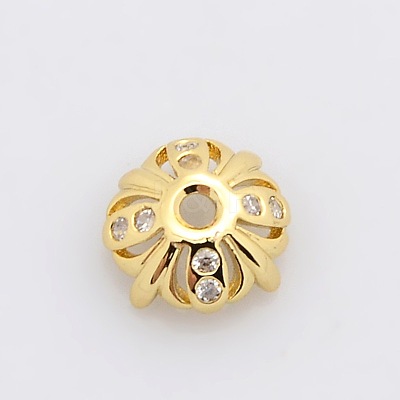 4-Petal Brass Micro Pave Cubic Zirconia Bead Caps ZIRC-P007-01G-NR-1
