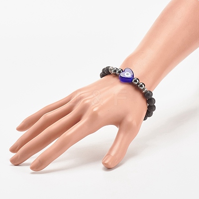 Natural Lava Rock & Synthetic Hematite Stretch Bracelet BJEW-JB08323-03-1