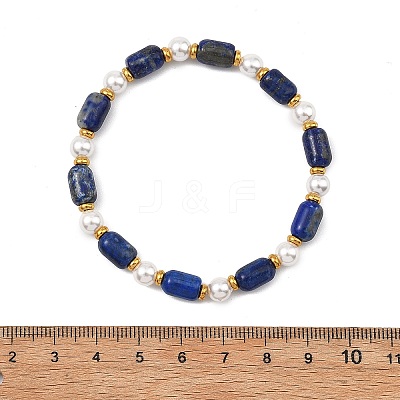 Natural Lapis Lazuli & Shell Pearl & Brass Beads Stretch Bracelets for Women BJEW-JB13865-02-1