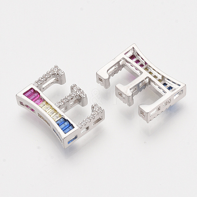 Brass Cubic Zirconia Slide Charms ZIRC-S063-01E-P-1