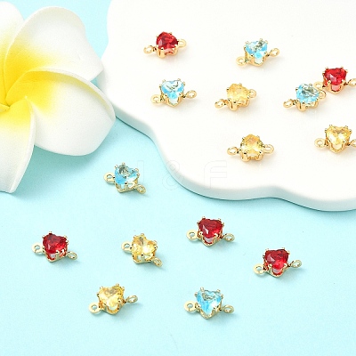 15Pcs 3 Colors Brass Pave Cubic Zirconia Heart Connector Charms KK-YW0004-66-1