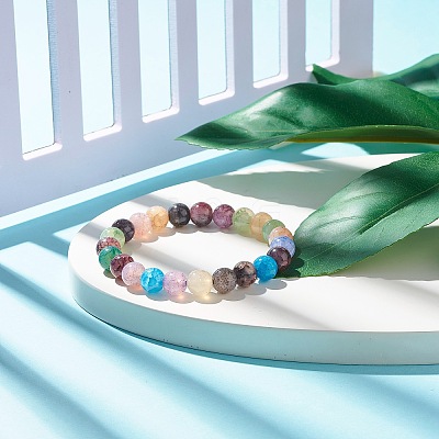 8.5MM Imitation Gemstone Glass Round Beads Stretch Bracelet for Women X-BJEW-JB07415-1