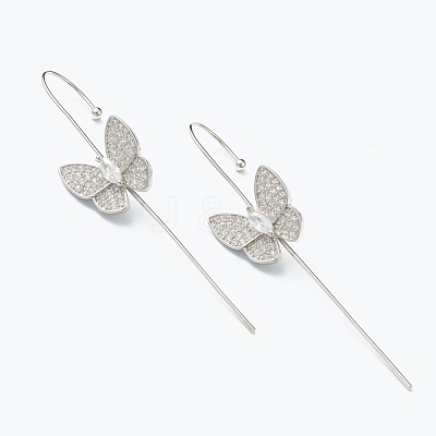 Brass Micro Pave Clear Cubic Zirconia Ear Wrap Crawler Hook Earrings EJEW-J101-17P-1