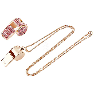 Alloy Rose Rhinestone Whistle Pendant Necklaces NJEW-WH20001-24G-02-1
