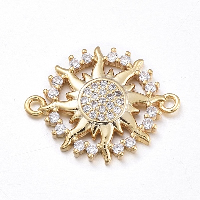 Brass Micro Pave Clear Cubic Zirconia Links connectors ZIRC-L085-74G-1