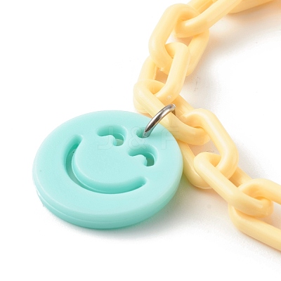 Opaque Acrylic Smiling Face Charm Bracelets BJEW-JB06258-1